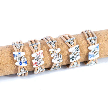 Vintage Leaves & Beads Handmade Cork Bracelet