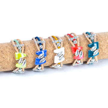 Vintage Original Leaves & Beads Handmade Cork Bracelet