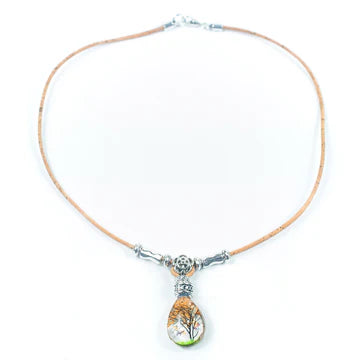 Tear Drop Tree Pendant Handmade cork necklace