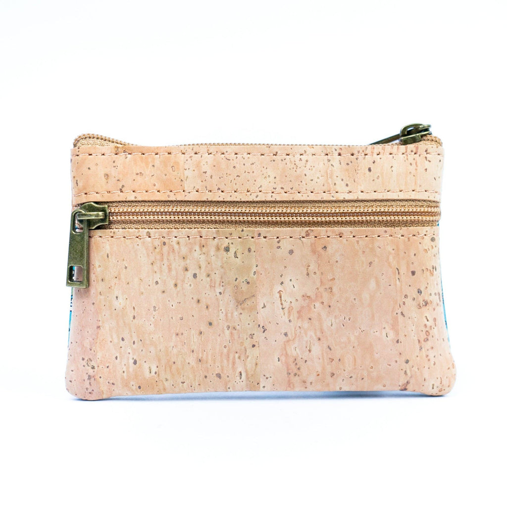 Dual Zip Compartments Mini Cork Wallet - Chic Printed Cork