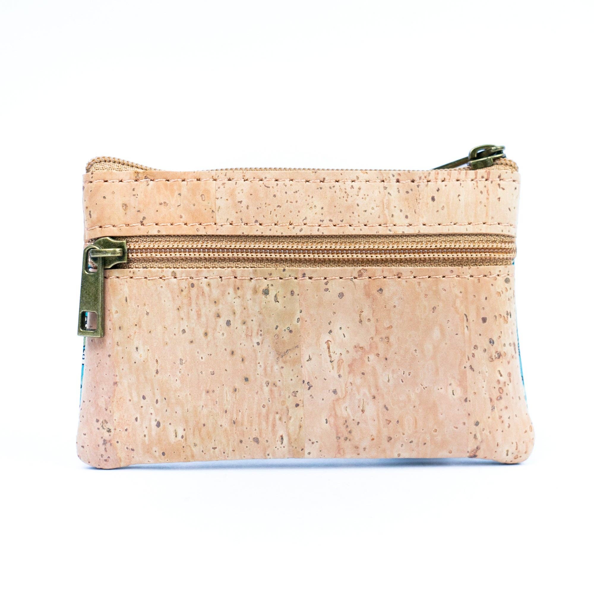 Dual Zip Compartments Mini Cork Wallet - Chic Printed Cork
