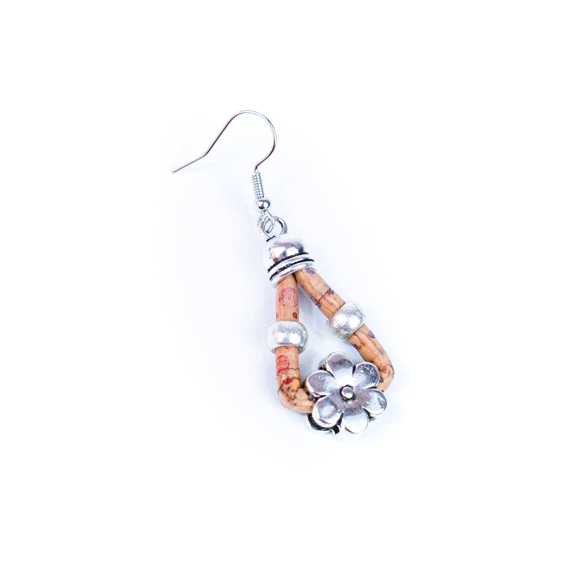 Cork and flower accessories handmade earring