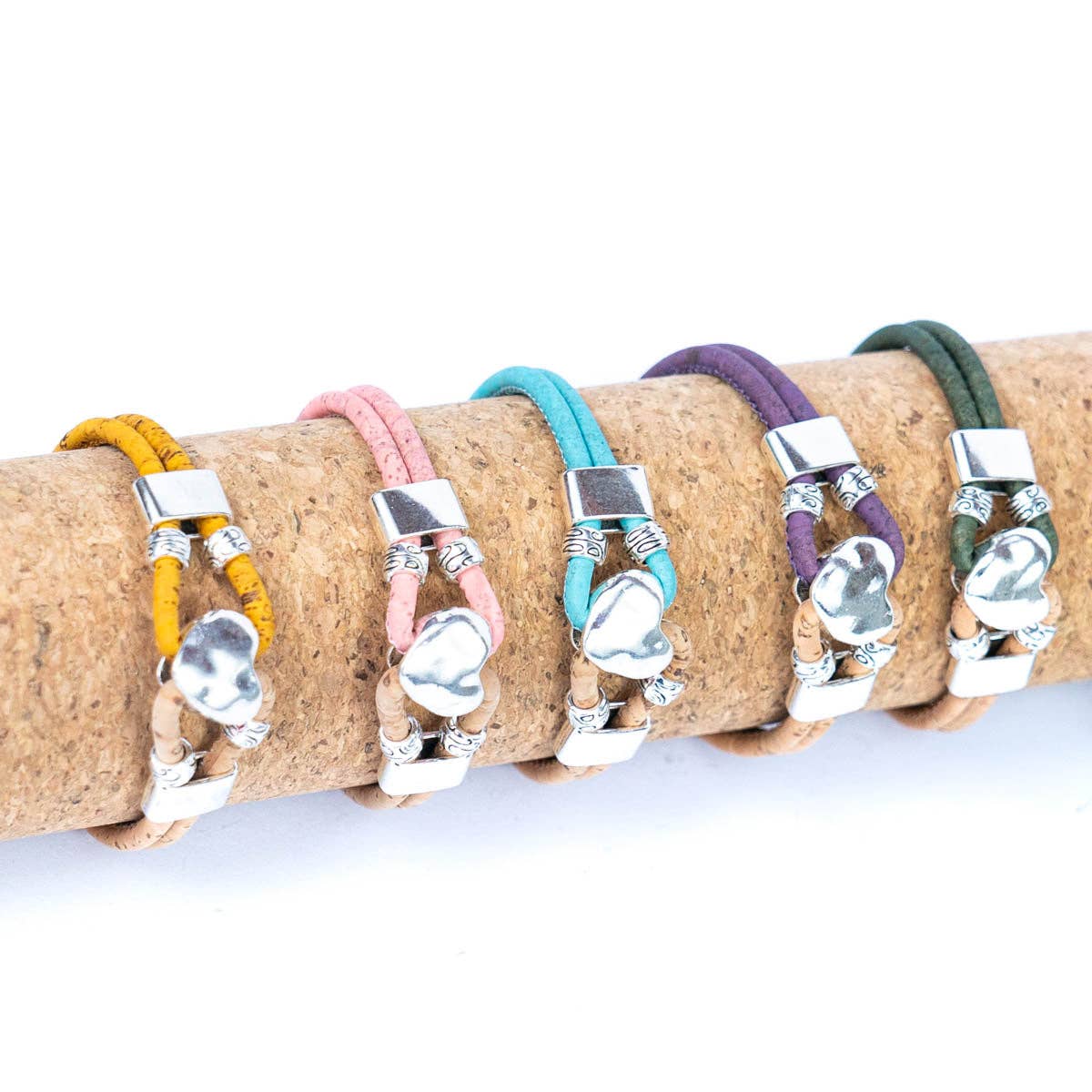 Heart dual colored Cork Handmade Bracelet