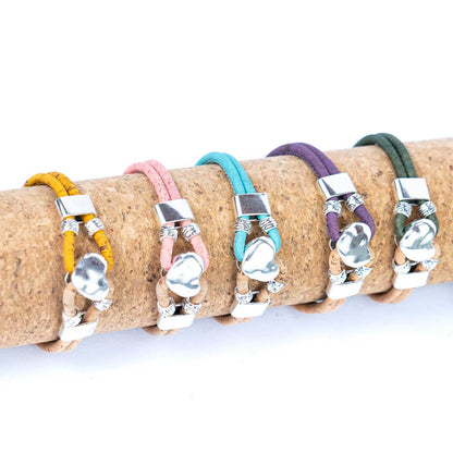 Heart dual colored Cork Handmade Bracelet