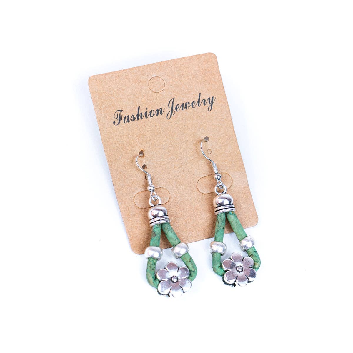 Cork and flower accessories handmade earring