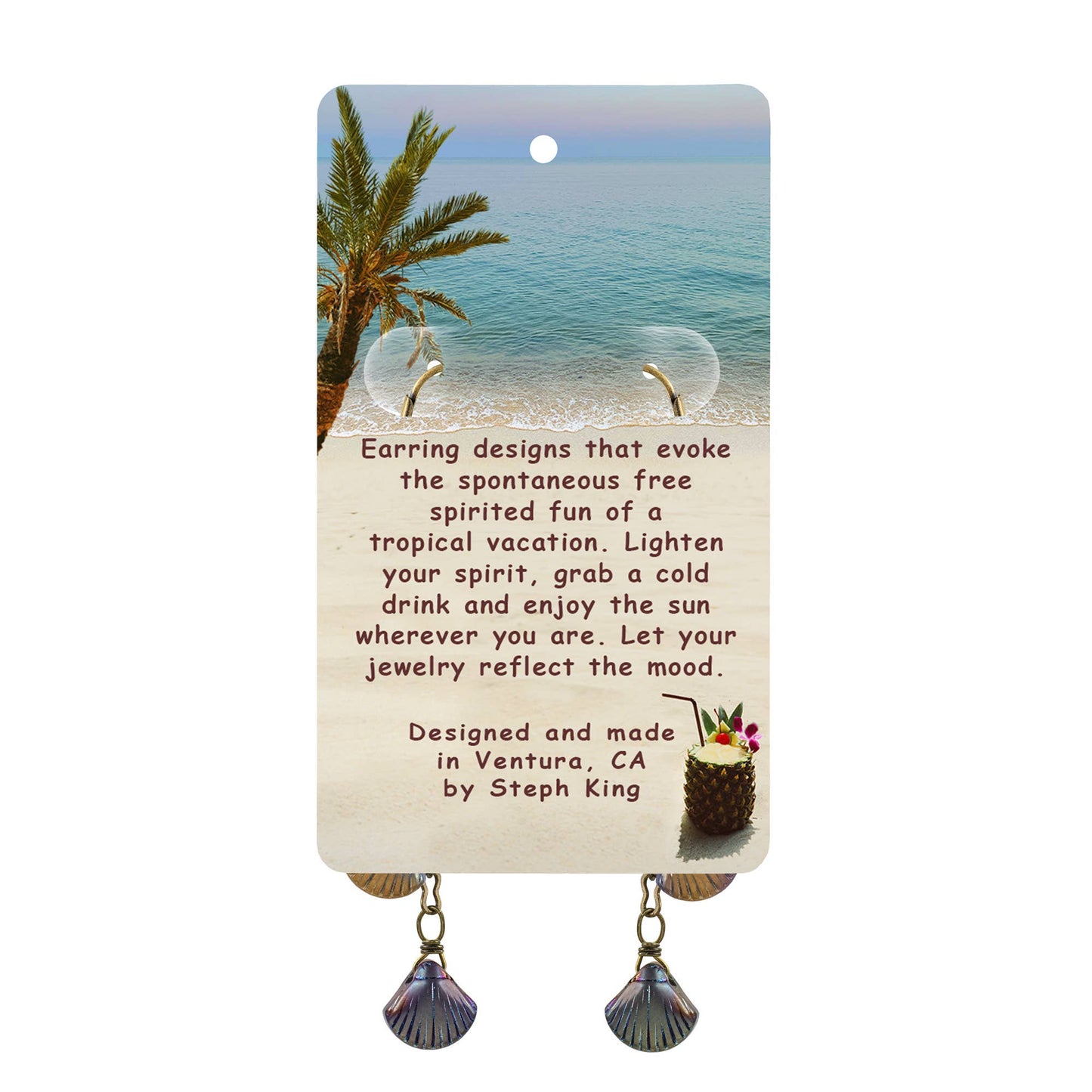 Iridescent Sea Shell Chain Drop Earrings - Tropical Vacation