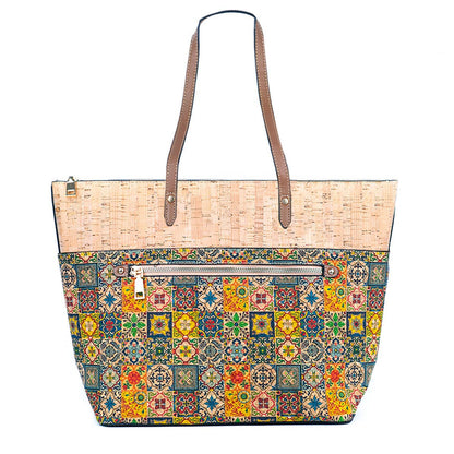 Printed Cork Tote Bag with PU Handle