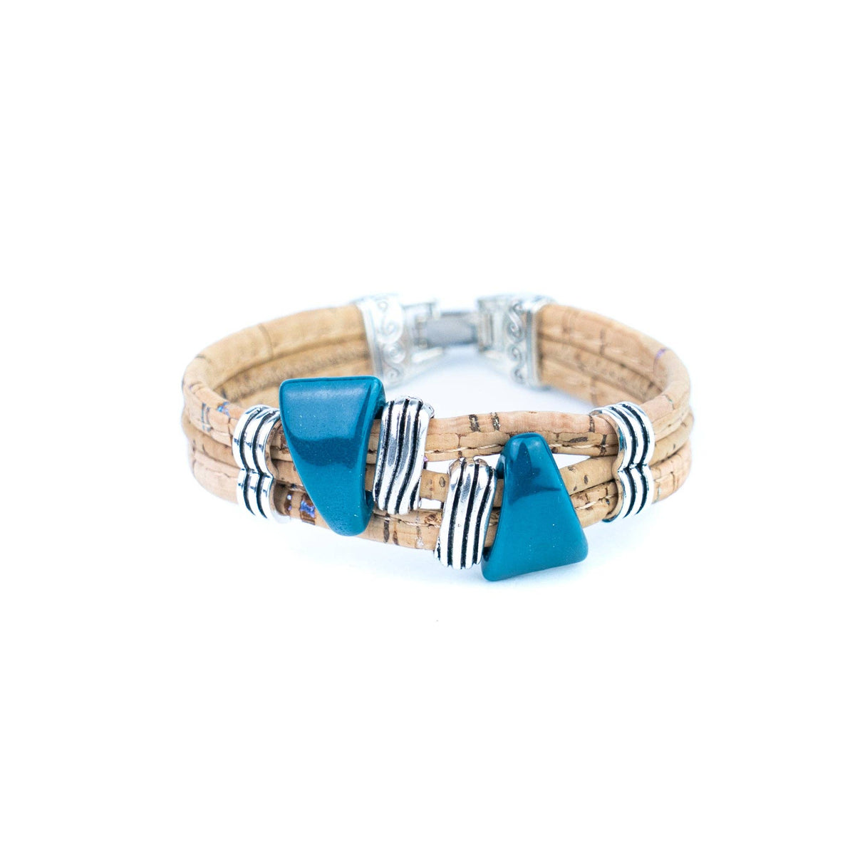 Ceramic Beads & Antique Silver Spacers Handmade Cork Bracelet