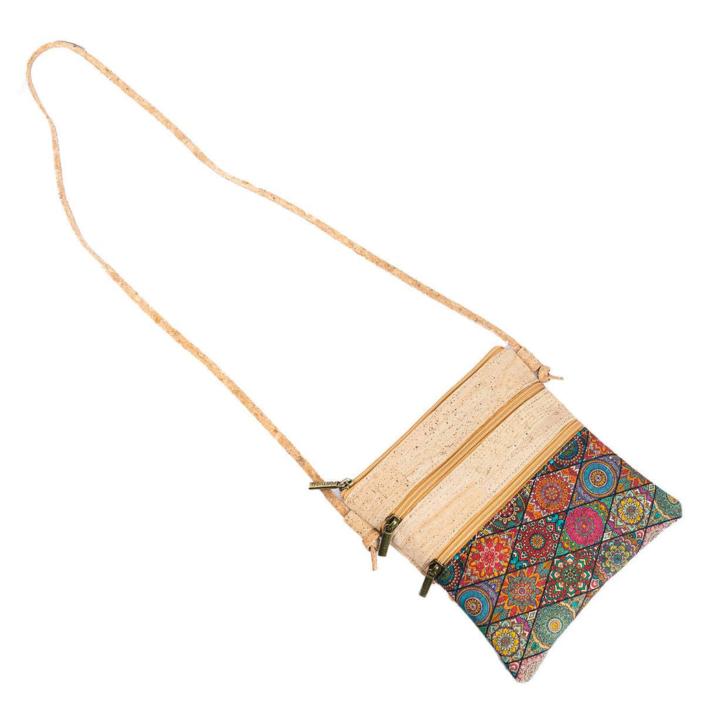 Cork Women's Double Zip Flower print Crossbody Bag