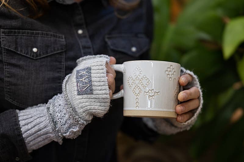 Fingerless Gloves Light mix Grey Upcycled from sweaters