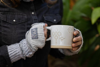 Fingerless Gloves Light mix Grey Upcycled from sweaters