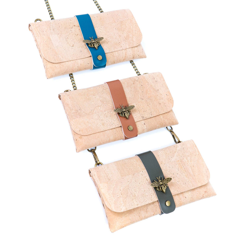 Cork Crossbody Wallet with Chain Strap & Bee Charm