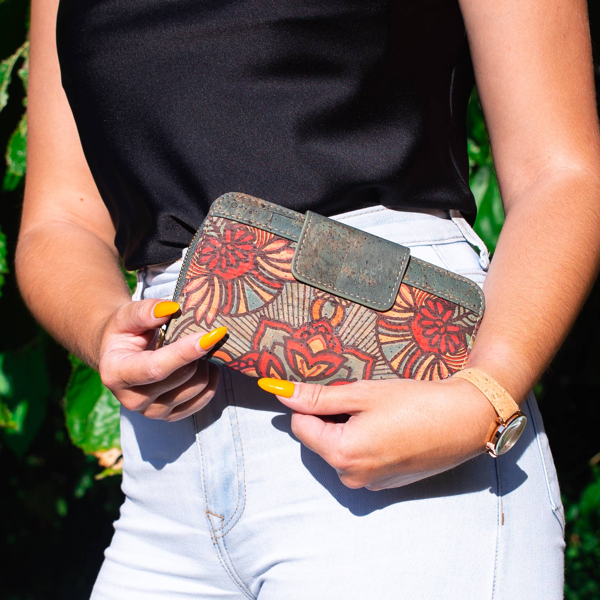 Turquoise Color cork bifold Ladies Pattern Cork Wallet