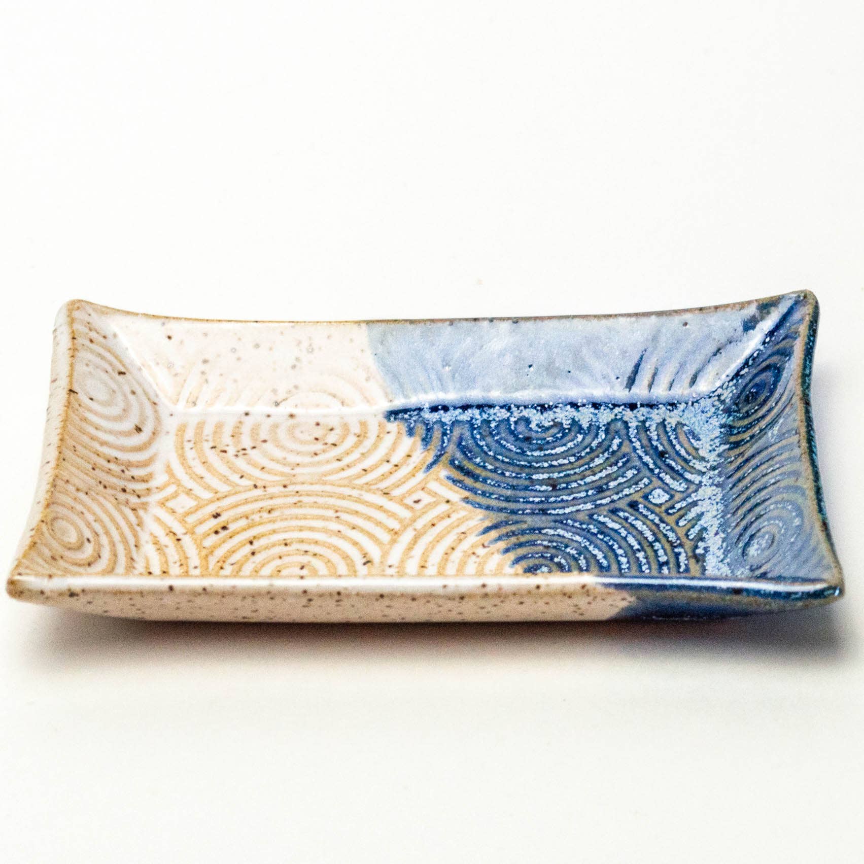 Spiral Pattern Ceramic Blue & White Trinket Dish