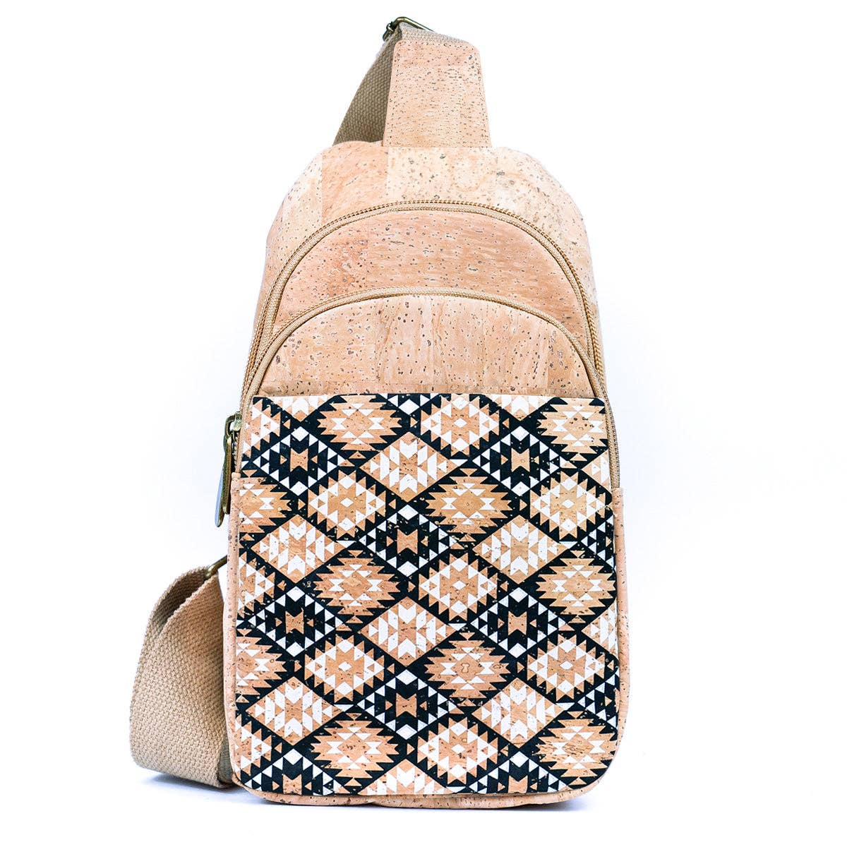 Natural Cork Three-Compartment Sling Bag