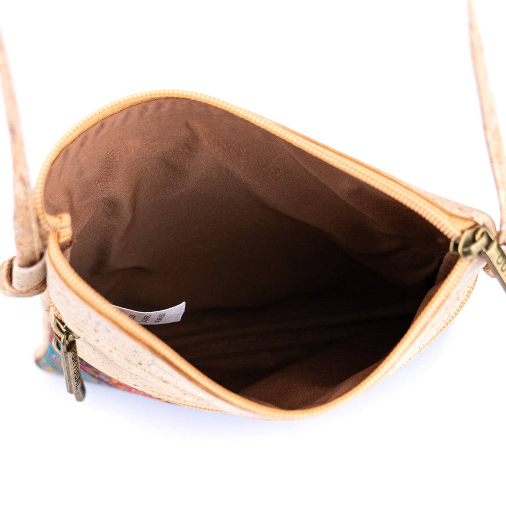 Cork Women's Double Zip Flower print Crossbody Bag