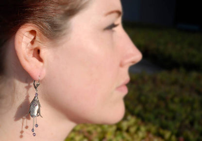 Mystic Lily Flower w Crystals Hand Painted Earrings - Flower Fairy