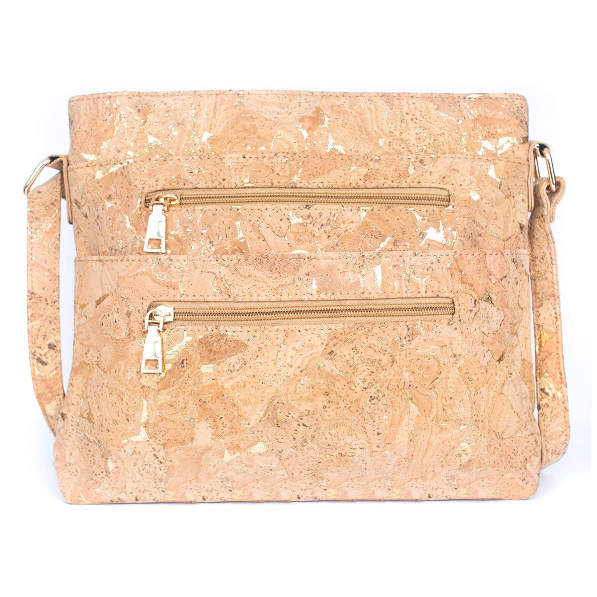 Golden cork fabric zipper handbag crossbody bag