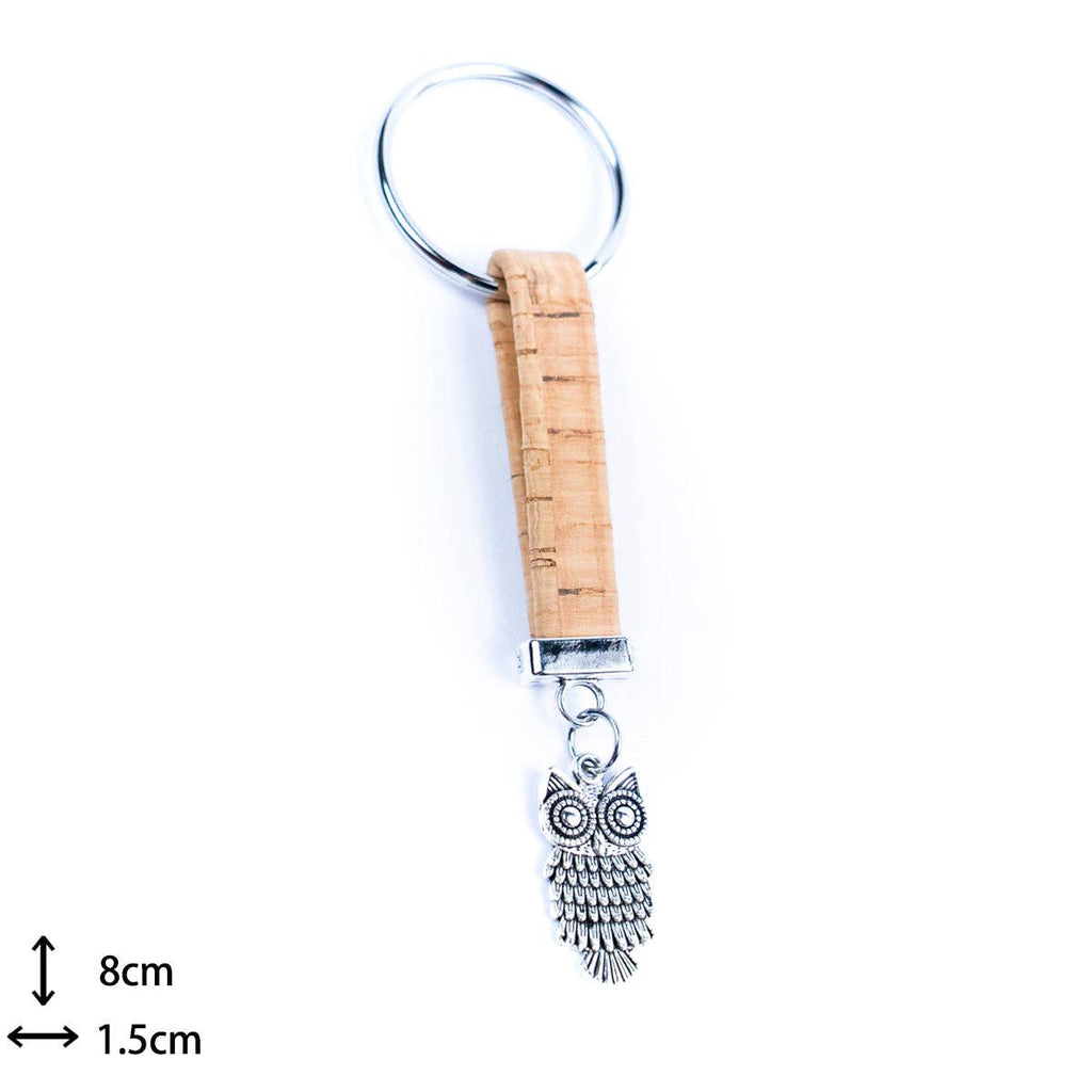 Owl Pendant & Colored Cork Handcrafted Keychain