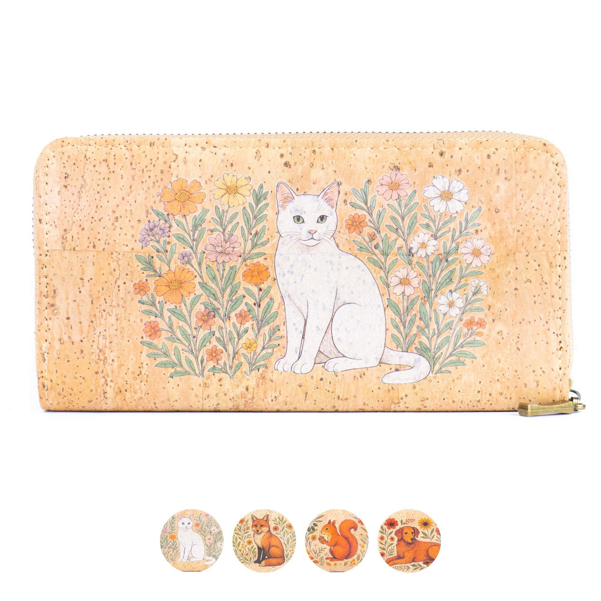 Animal Floral Design Cork Wallet