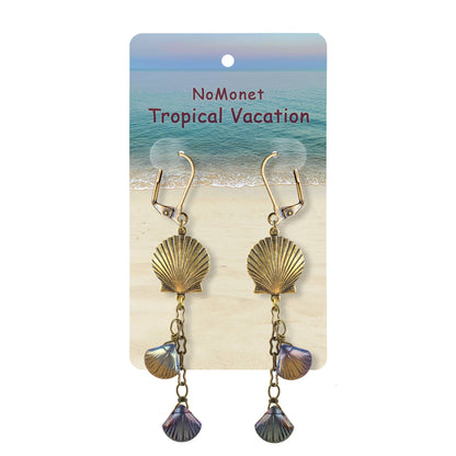 Iridescent Sea Shell Chain Drop Earrings - Tropical Vacation