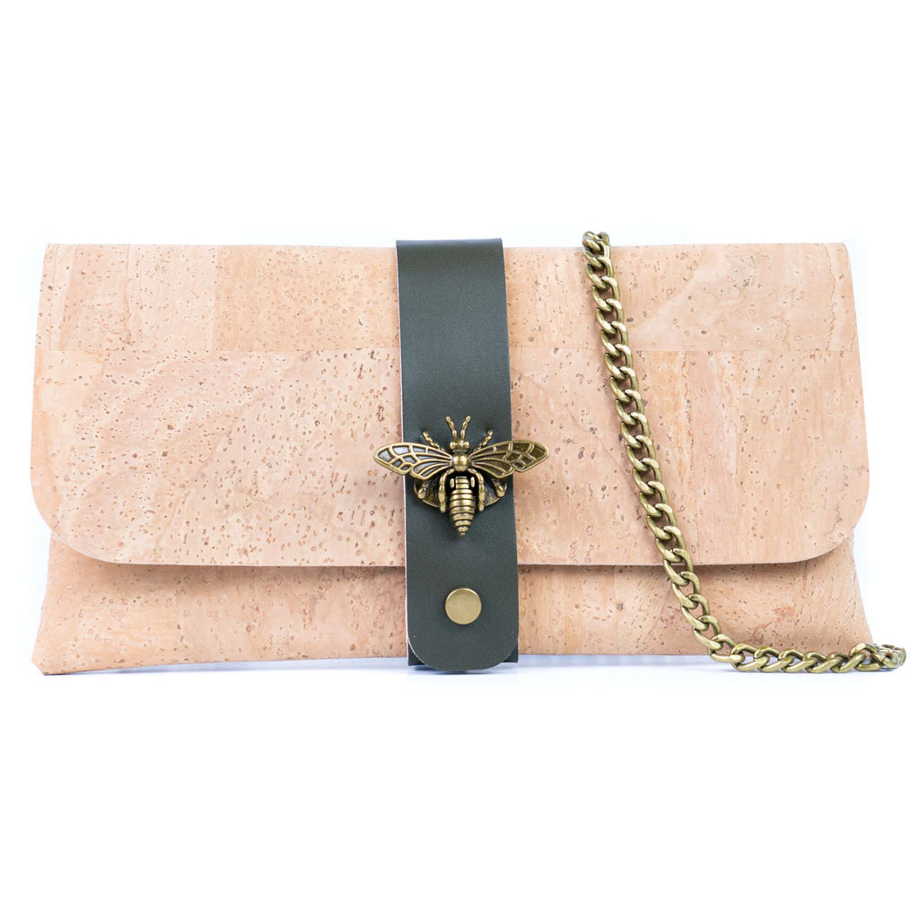 Cork Crossbody Wallet with Chain Strap & Bee Charm