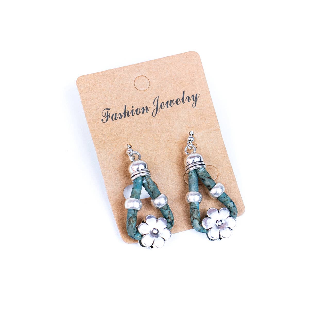 Cork and flower accessories handmade earring
