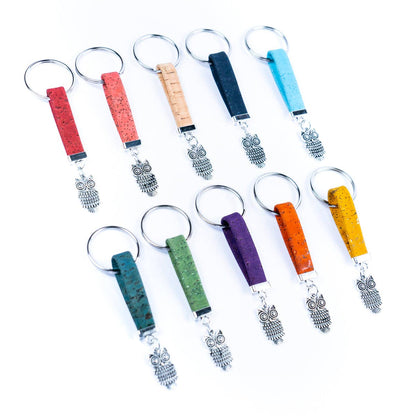 Owl Pendant & Colored Cork Handcrafted Keychain