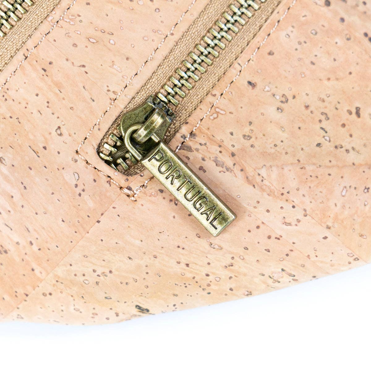 Sling Cork Bag with Adjustable Strap and Metal Zippers