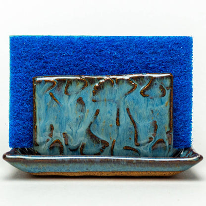 Ginkgo Patterned Blue Ceramic Sponge Holder