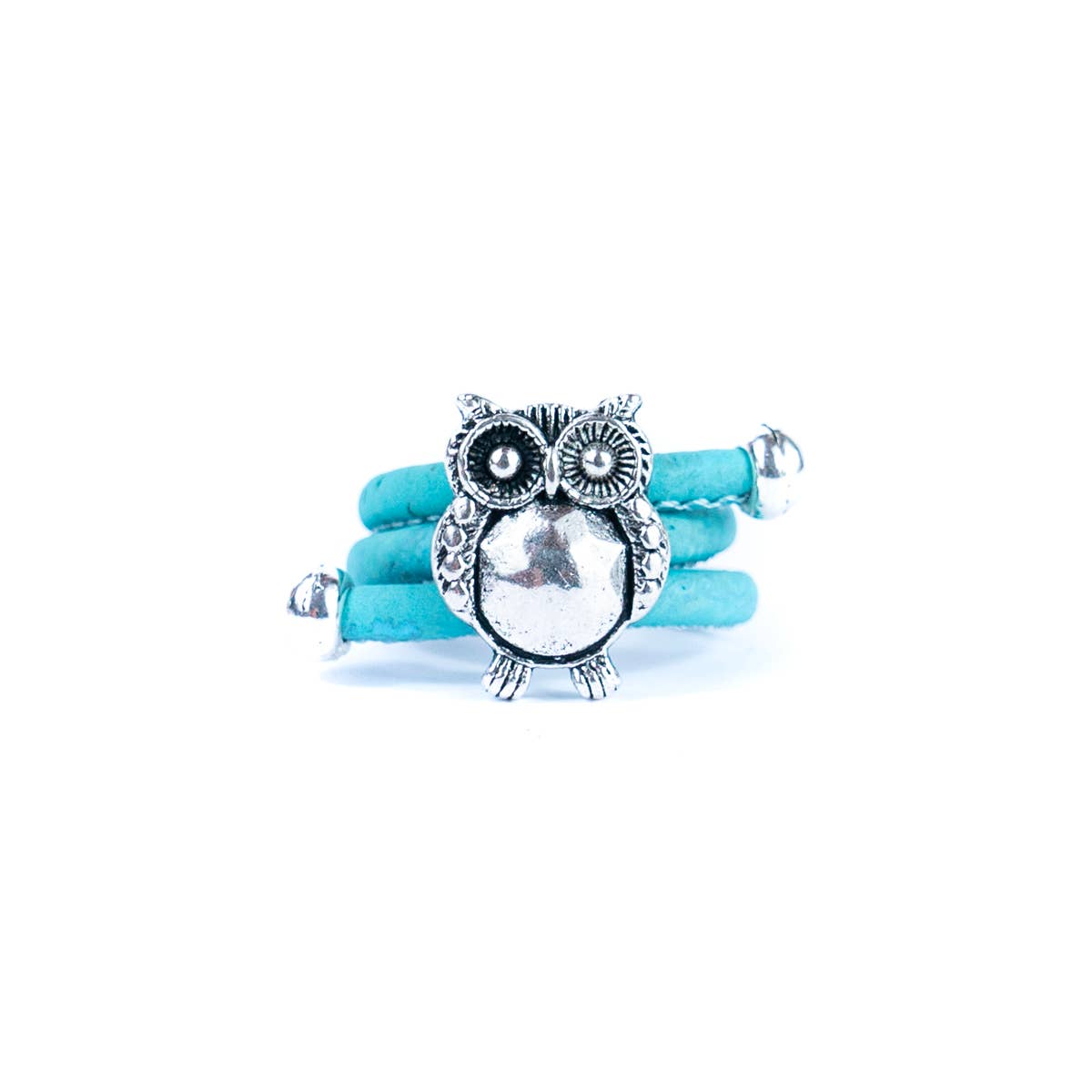 Owl pendant Antique Silver colorful Cork Ring