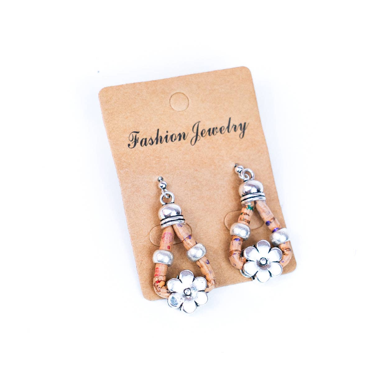 Cork and flower accessories handmade earring