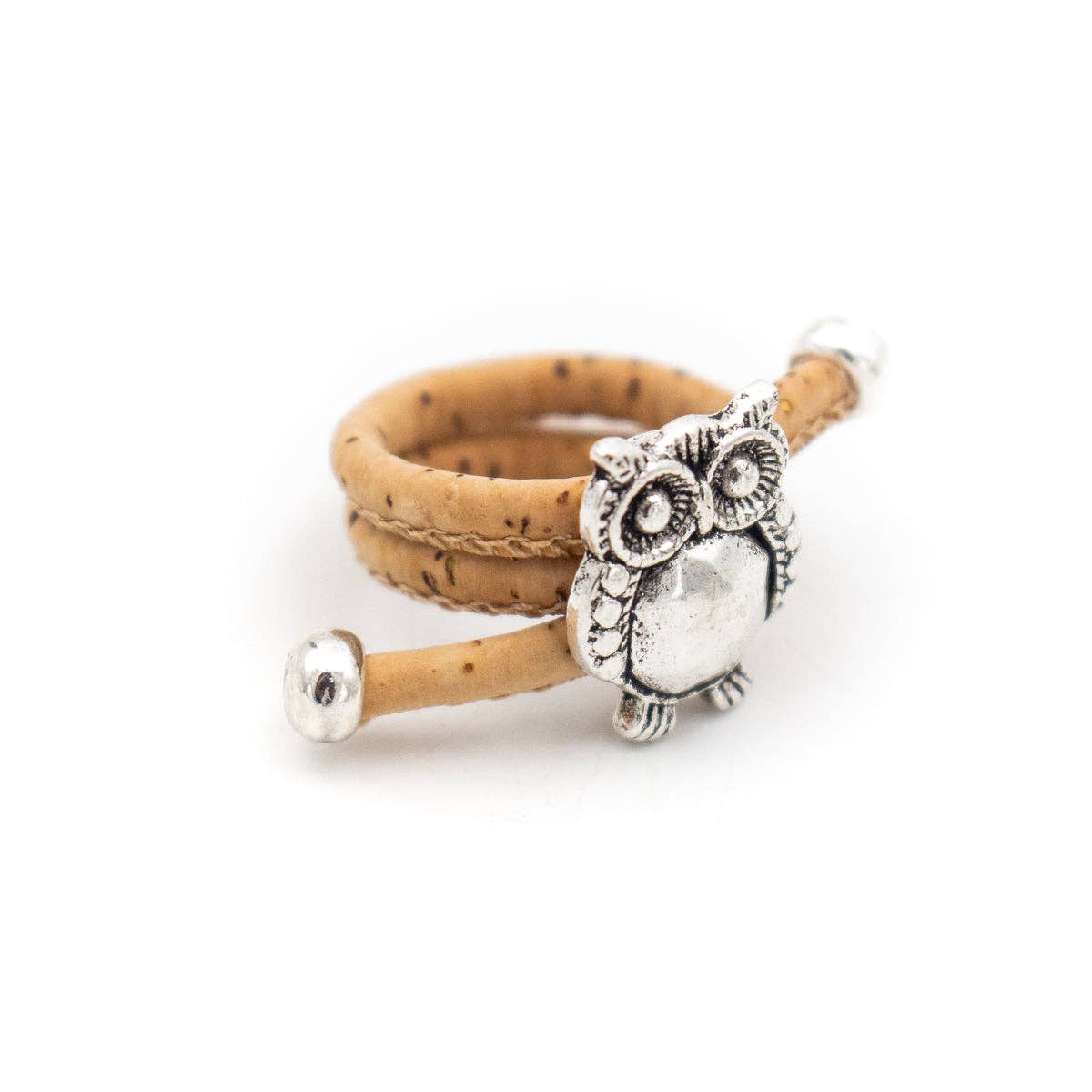 Owl pendant Antique Silver colorful Cork Ring