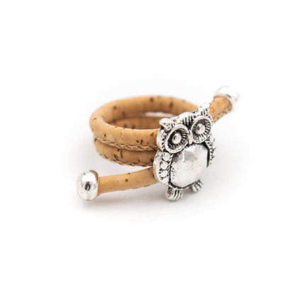 Owl pendant Antique Silver colorful Cork Ring