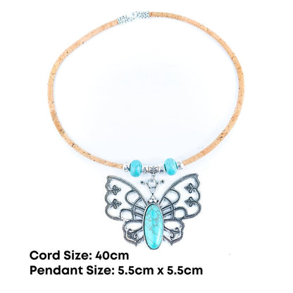 Butterfly Turquoise beads and Cork pendant handmade necklace
