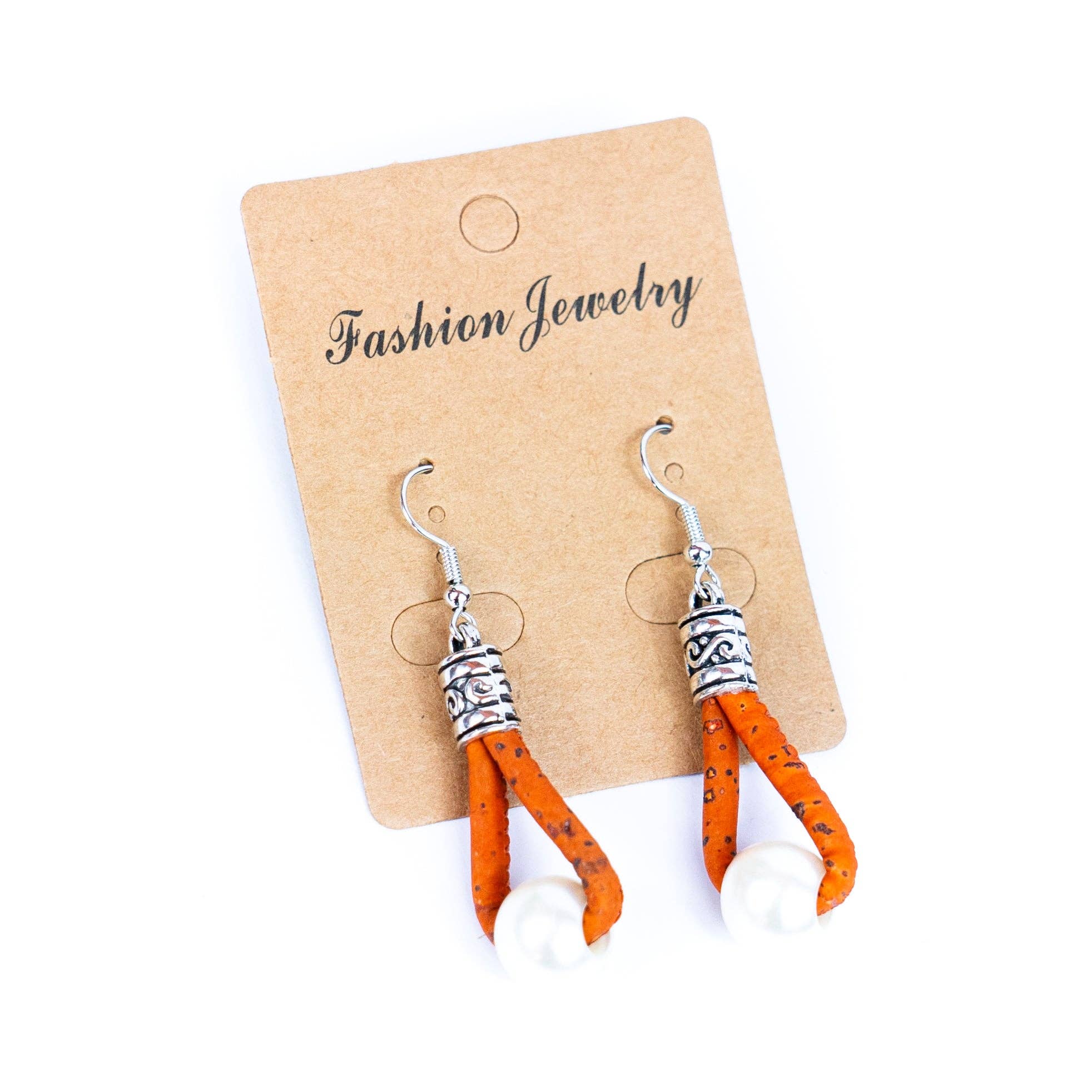 Cork plastic pearls handmade earrings
