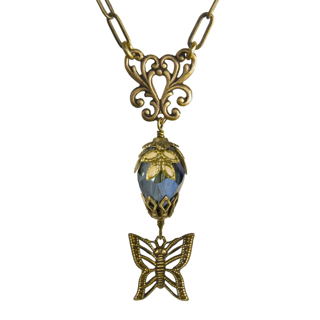 Butterfly Teardrop Crystal Hand Painted Necklace - Fairyland