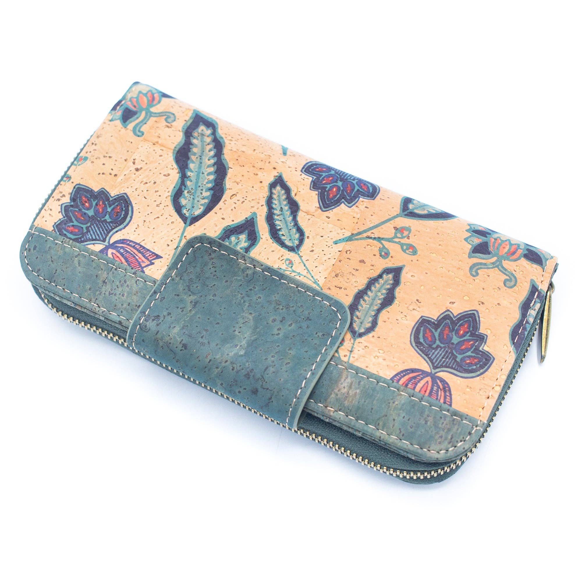 Turquoise Color cork bifold Ladies Pattern Cork Wallet