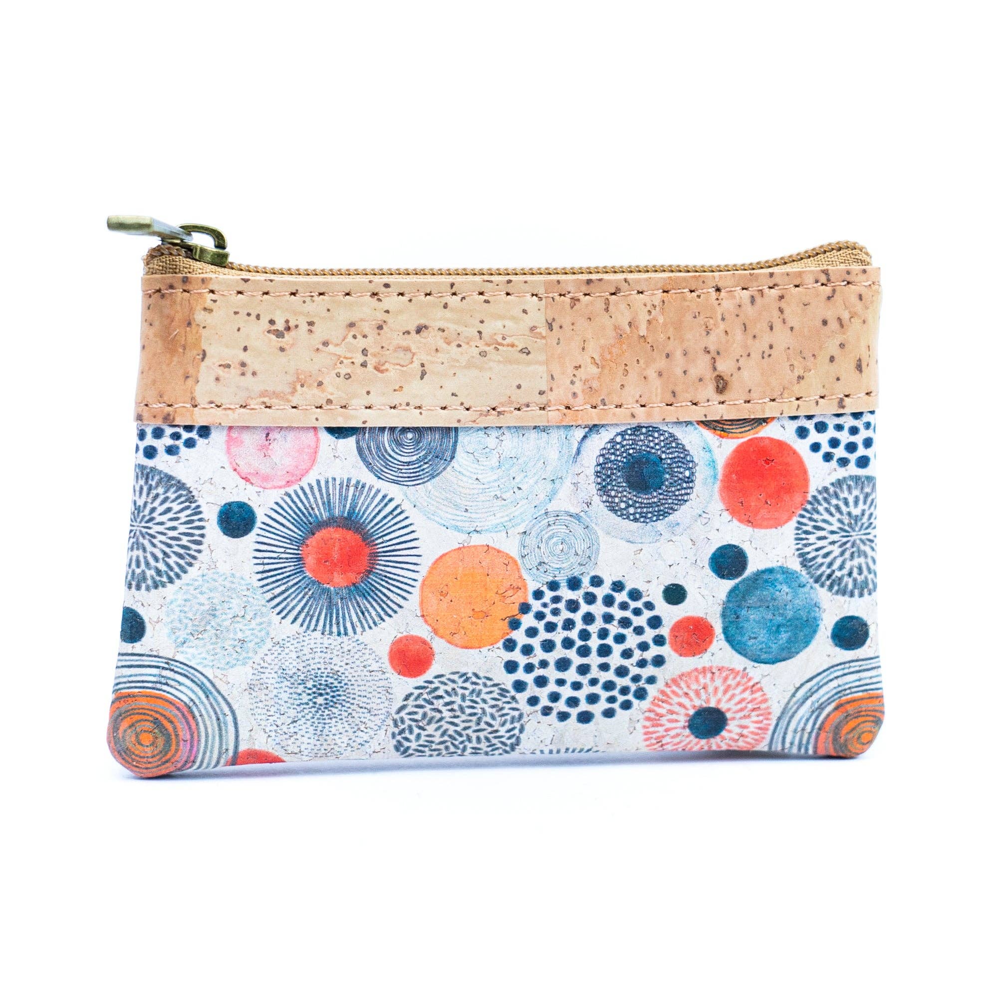 Dual Zip Compartments Mini Cork Wallet - Chic Printed Cork