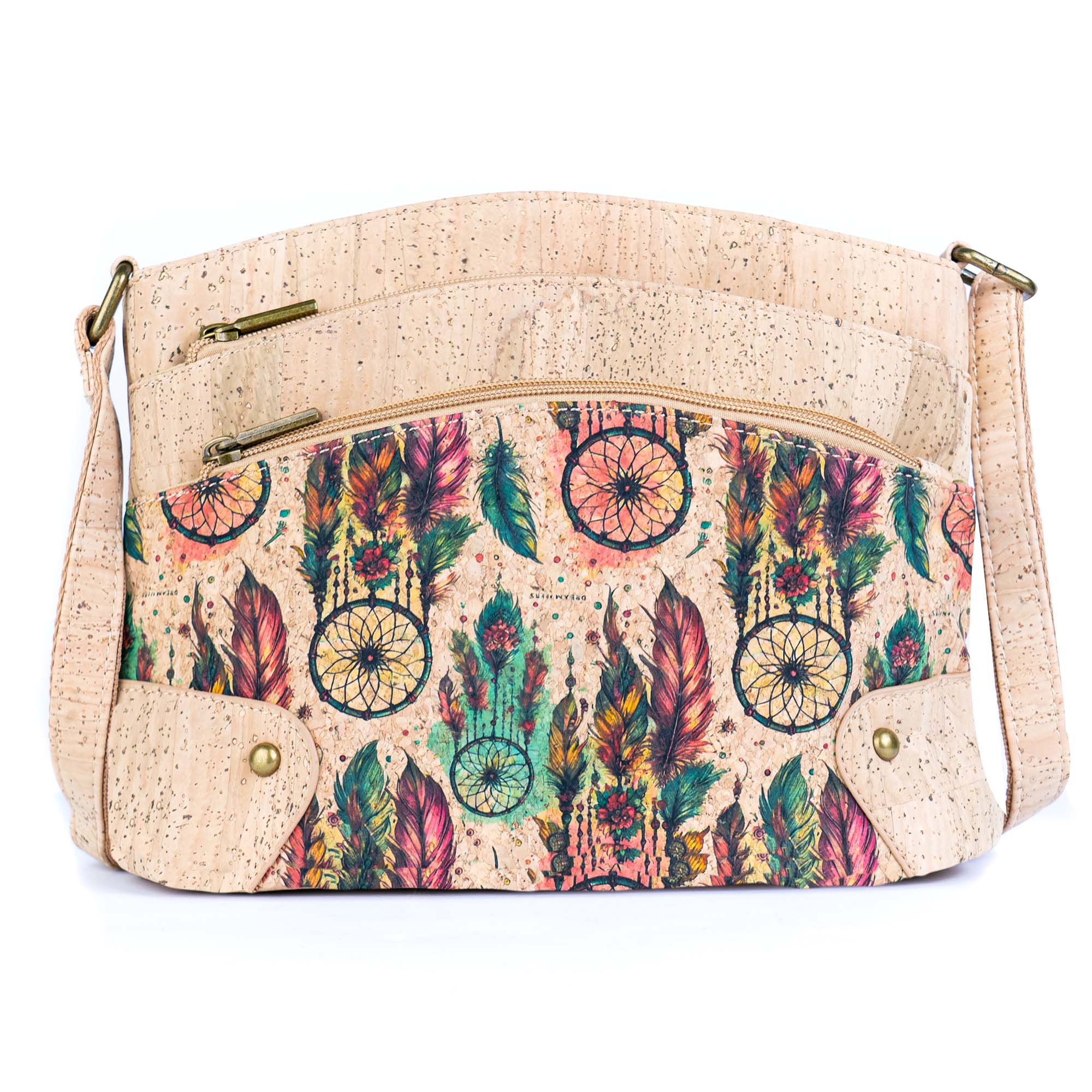 Multi-Pocket Cork Crossbody Bag with Adjustable Shoulder Strap
