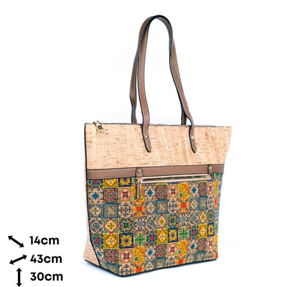 Printed Cork Tote Bag with PU Handle