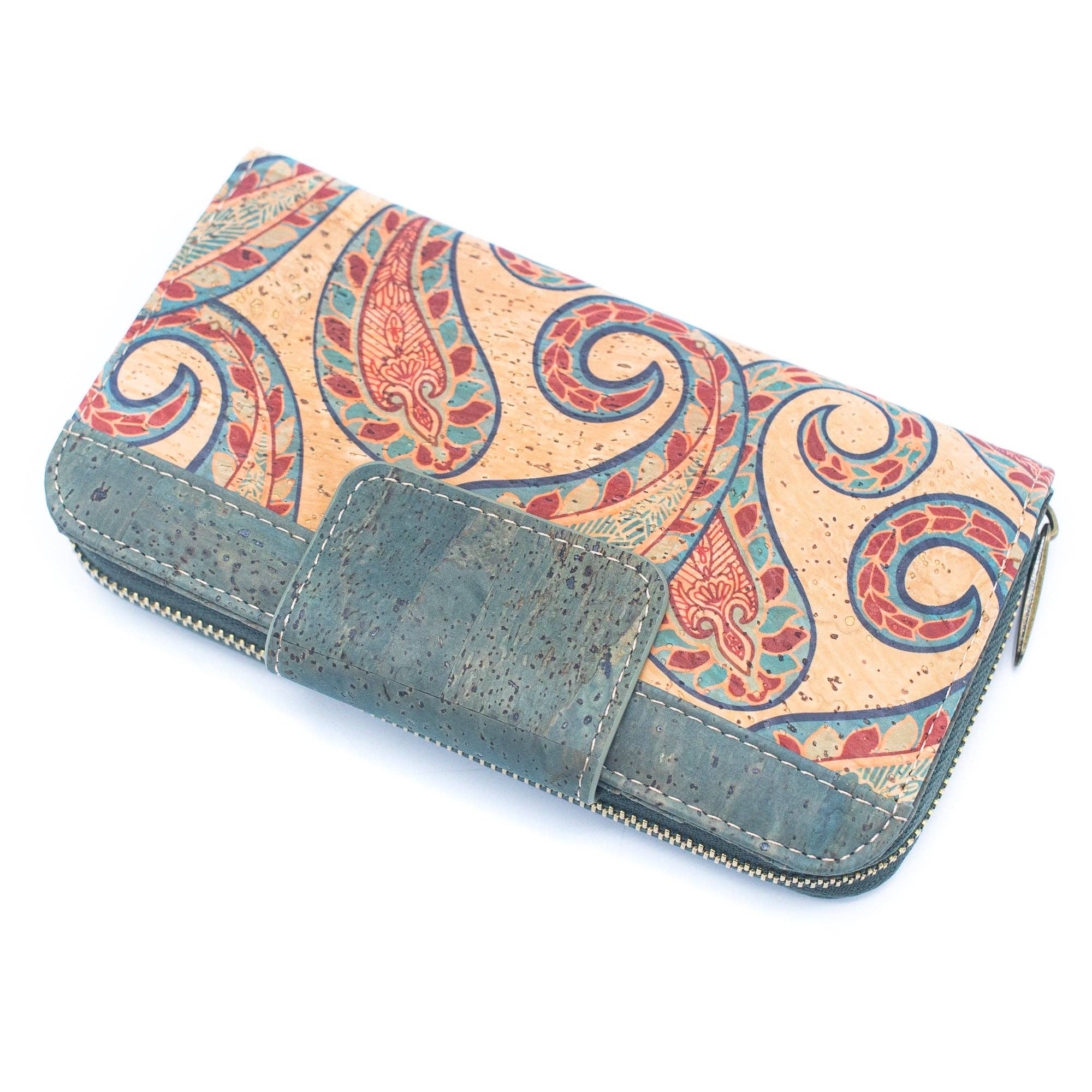 Turquoise Color cork bifold Ladies Pattern Cork Wallet