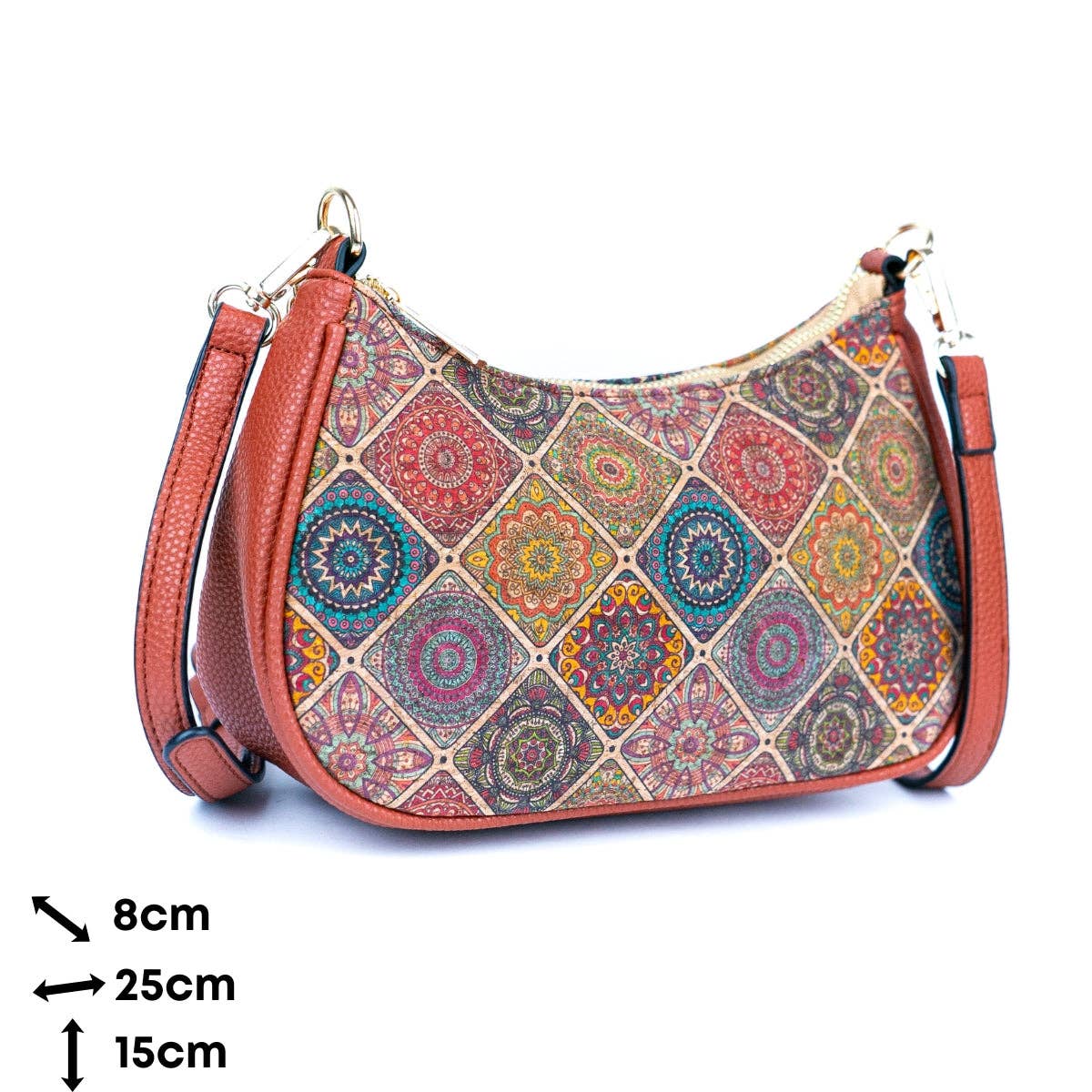 Bohemian Chic Printed Cork & Brown PU Leather Crossbody bag