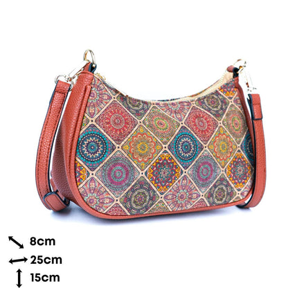 Bohemian Chic Printed Cork & Brown PU Leather Crossbody bag