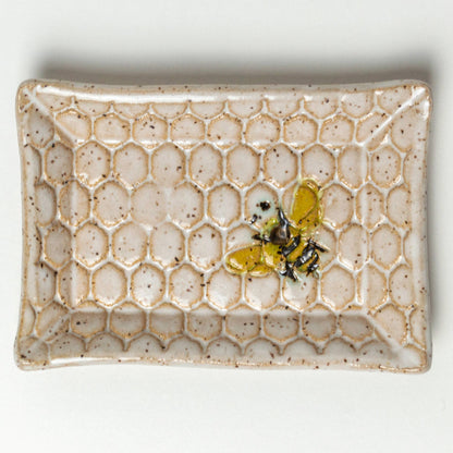 Bee Pattern White Ceramic Trinket Dish