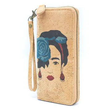 Frida Kahlo Art Cork Zipper Wallet