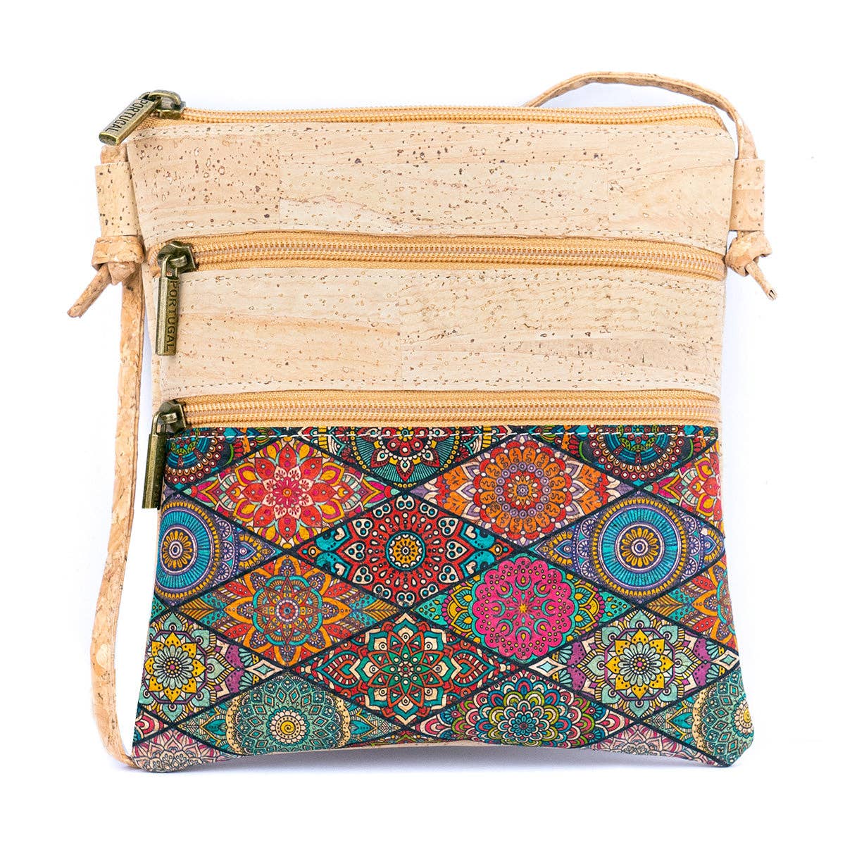 Cork Women's Double Zip Flower print Crossbody Bag