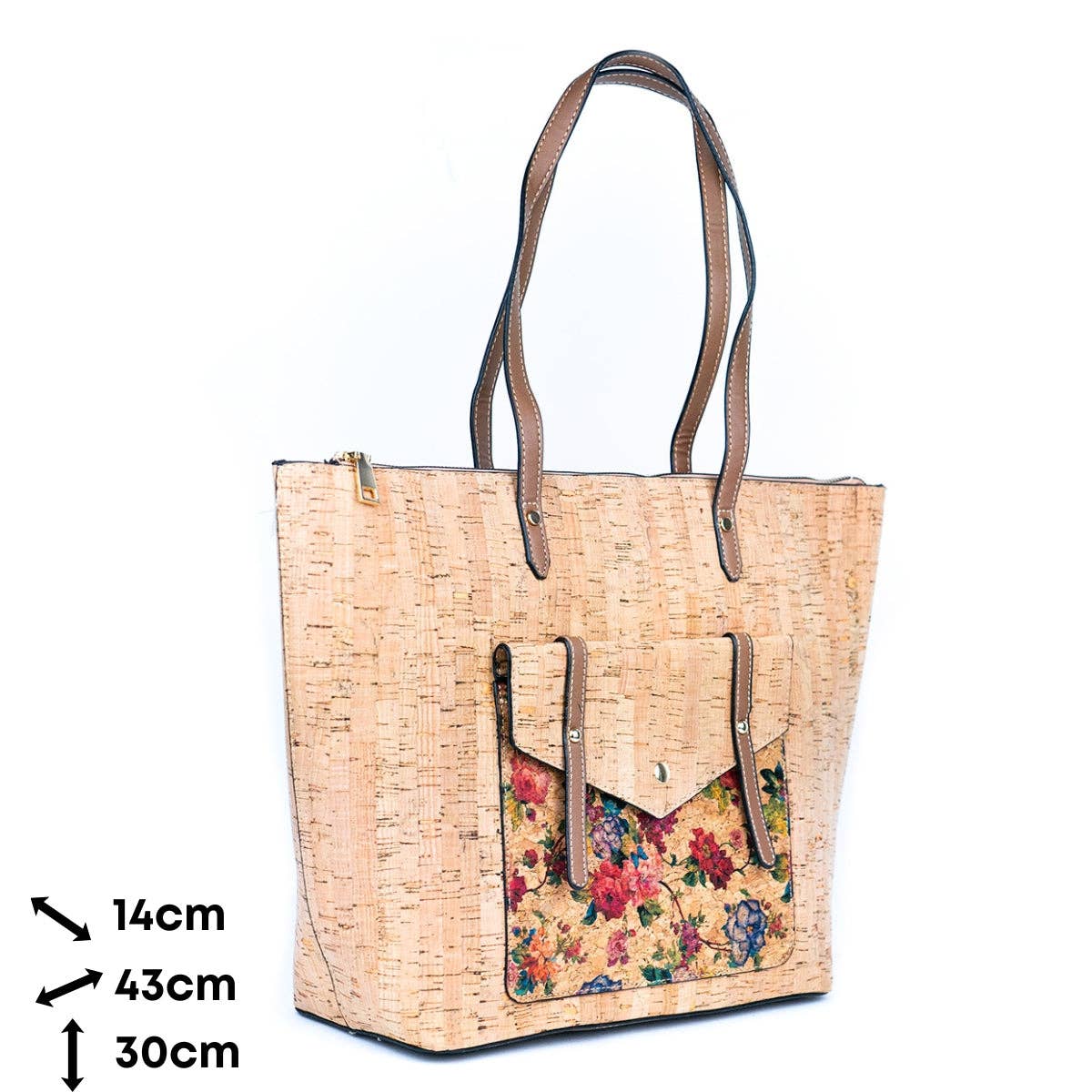 Cork and Cut-Out Printed Cork Tote Bag with PU Handles