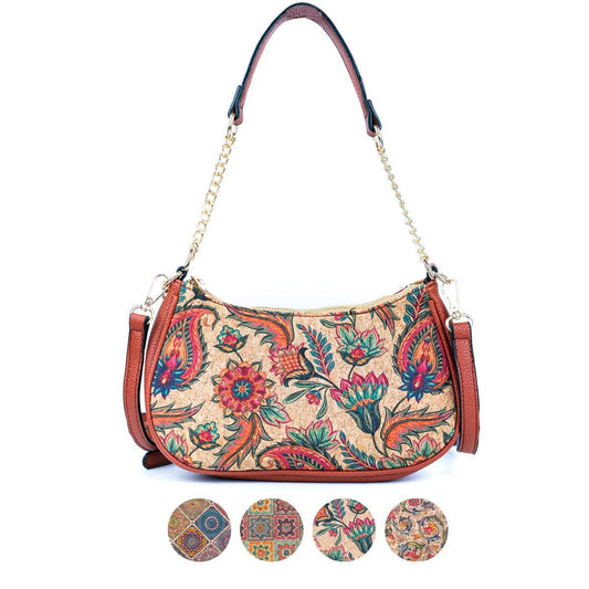 Bohemian Chic Printed Cork & Brown PU Leather Crossbody bag