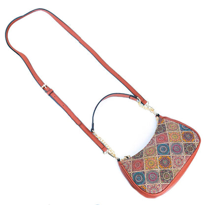 Bohemian Chic Printed Cork & Brown PU Leather Crossbody bag